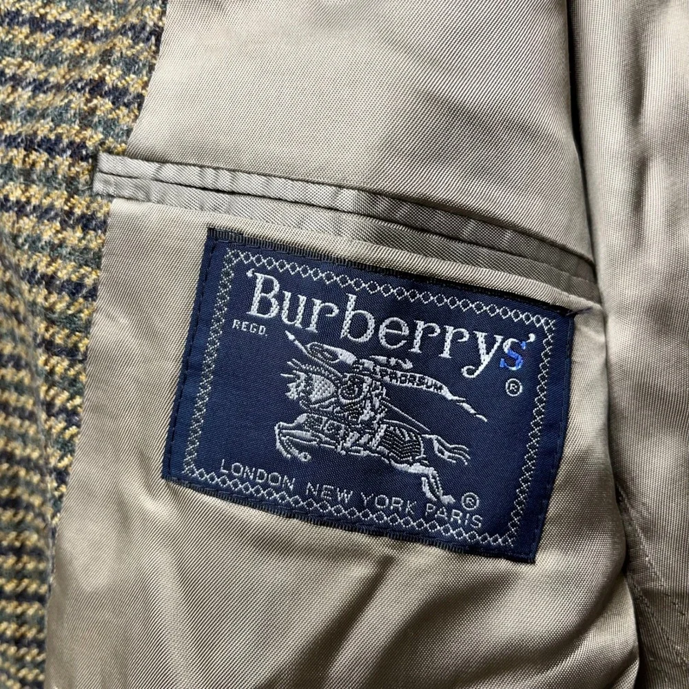 VTG Burberrys Men Blazer Houndstooth suit jacket Sport Coat Brown 1/2 canvas 42R - Picture 3 of 16